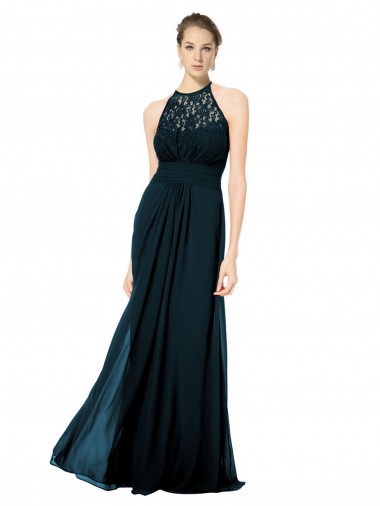 Soft Chiffon & Lace Illusion Neck Keyhole Back A-Line Dark Navy Formal Dress / Bridesmaid Dress Manchester