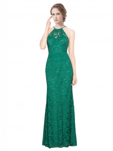 Lace High Neck Low Back Mermaid Dark Green Prom Dress / Bridesmaid Dress Manchester