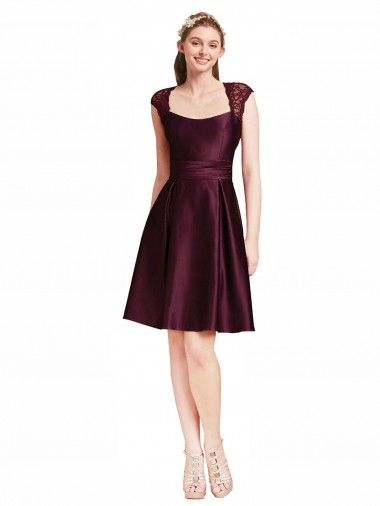 Satin & Lace Square Neck Open Back A-Line Grape Bridesmaid Dress Manchester