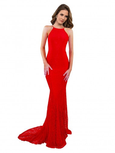 Lace High Neck Open Back Mermaid Red Evening Gown / Prom Dress / Bridesmaid Dress Manchester