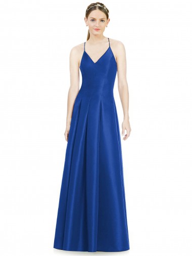 Satin V-Neck Open Back A-Line Royal Blue Bridesmaid Dress Manchester