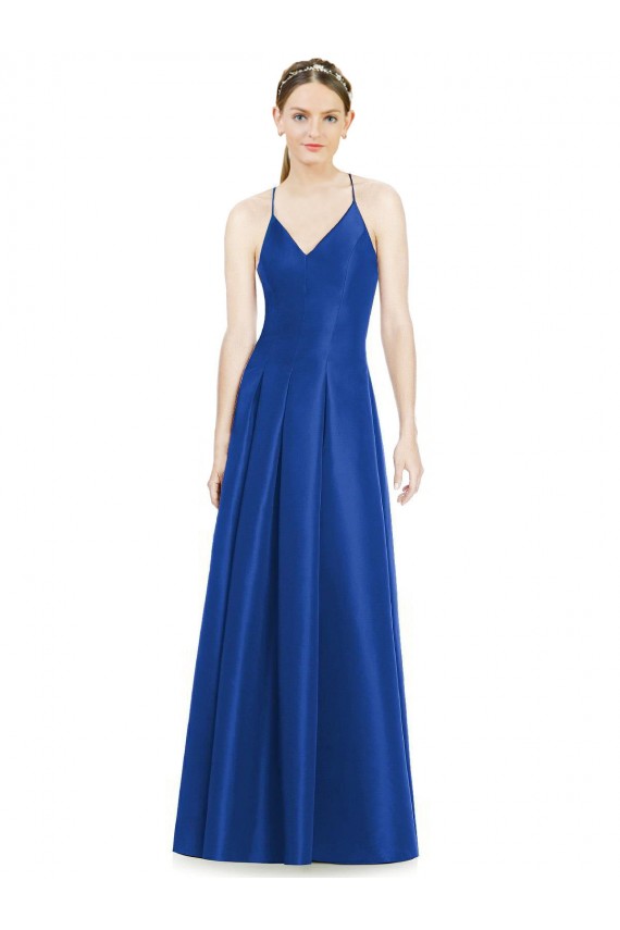 Satin V-Neck Open Back A-Line Royal Blue Bridesmaid Dress Manchester