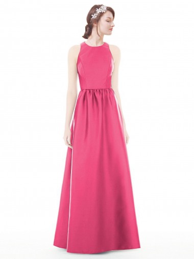 Satin Jewel Neck Keyhole Back A-Line Ruby Bridesmaid Dress Manchester