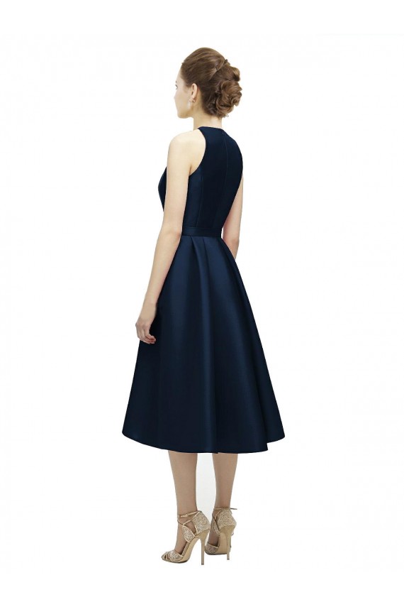 Satin Jewel Neck A-Line Dark Navy High Low Bridesmaid Dress Manchester