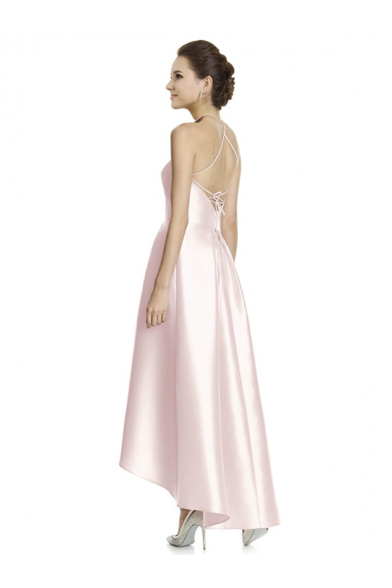 Satin Halter Neck Open Back A-Line Pink High Low Bridesmaid Dress Manchester