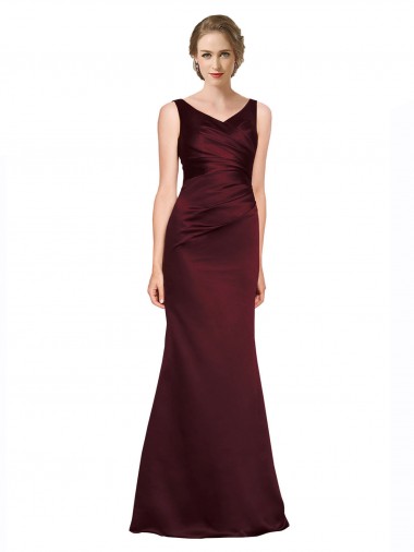 Satin V-Neck Low Back A-Line Burgundy Black Tie Evening Gown / Prom Dress / Bridesmaid Dress Manchester