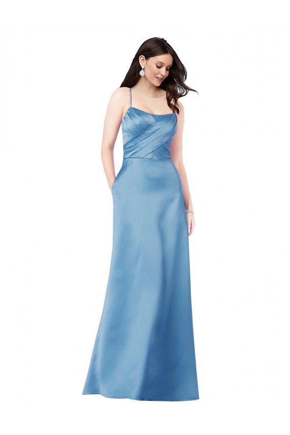 Satin Square Neck Open Back Sheath Sky Blue Formal Evening Gown / Prom Dress / Bridesmaid Dress Manchester