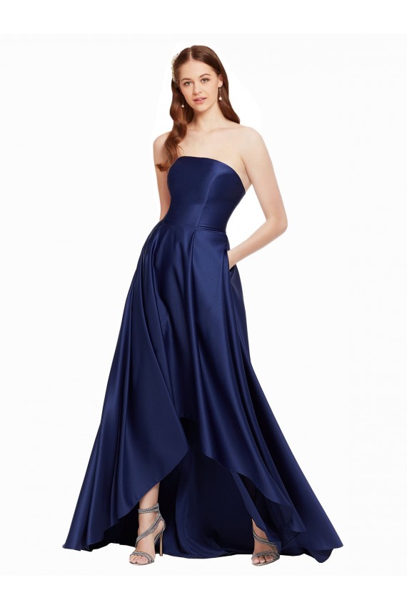 Satin Strapless Low Back A-Line Dark Navy High Low Evening Gown / Prom Dress / Bridesmaid Dress Manchester