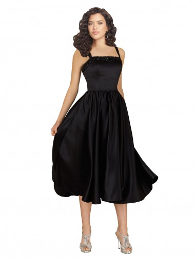 Satin Square Neck A-Line Black Prom Dress / Bridesmaid Dress Manchester