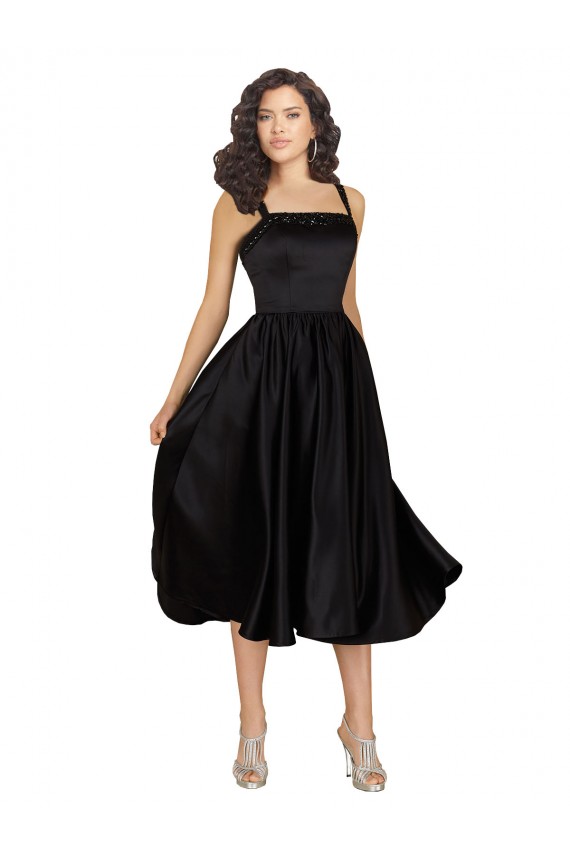 Satin Square Neck A-Line Black Prom Dress / Bridesmaid Dress Manchester