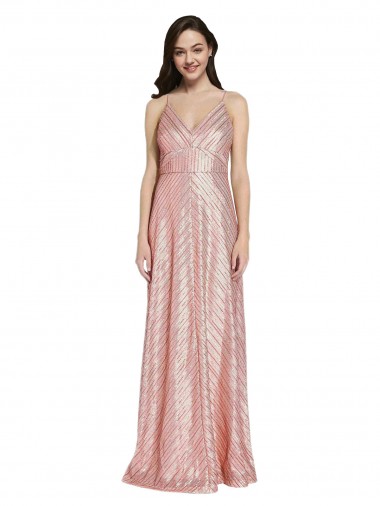 Sequin V-Neck Low Back Sheath Rose Gold Formal Evening Gown / Prom Dress / Bridesmaid Dress Manchester