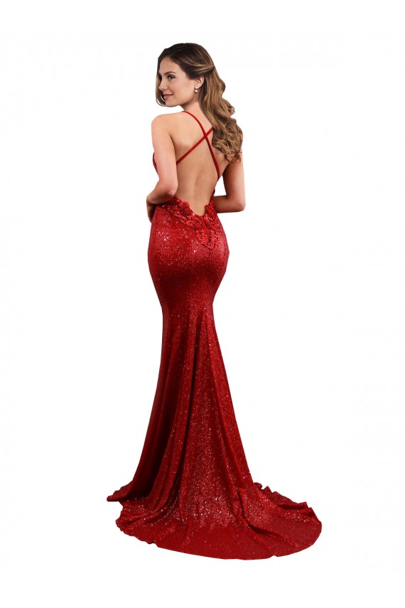 Sequin V-Neck Open Back Mermaid Red Evening Gown / Bridesmaid Dress Manchester