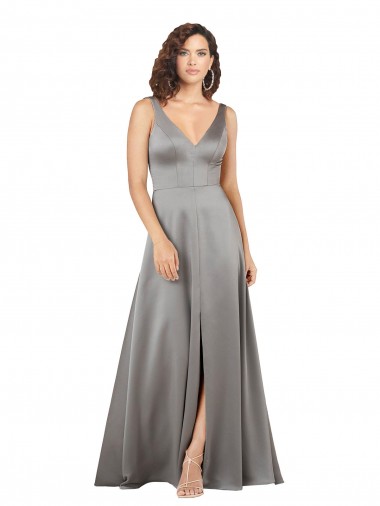 Silk like Satin V-Neck A-Line Pearl Grey Formal Evening Gown / Prom Dress / Bridesmaid Dress Manchester