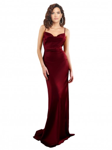 Silk like Satin Cowl Neck Long Sheath Burgundy Formal Evening Gown / Prom Dress / Bridesmaid Dress Manchester