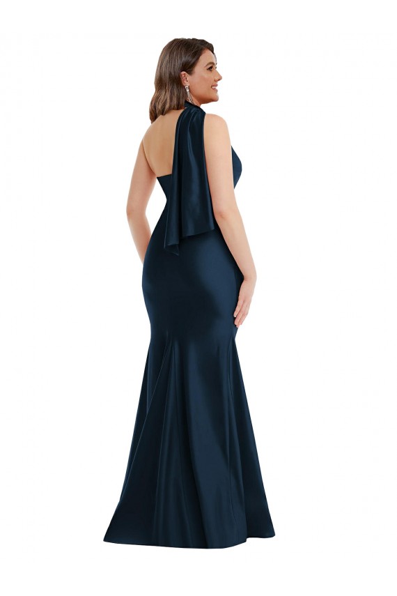 Silk like Satin Halter Neck Mermaid Dark Navy Formal Plus Size Evening Gown / Prom Dress / Bridesmaid Dress Manchester