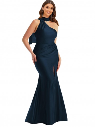 Silk like Satin Halter Neck Mermaid Dark Navy Formal Plus Size Evening Gown / Prom Dress / Bridesmaid Dress Manchester