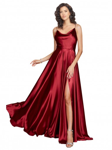 Silk like Satin Cowl Neck Low Back A-Line Burgundy Black Tie Evening Dress / Prom Dress / Bridesmaid Dress Manchester