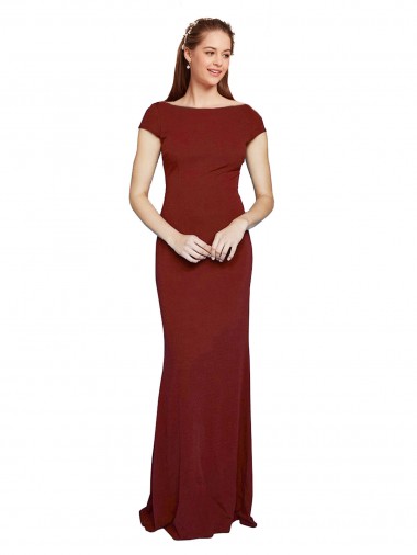 Stretch Crepe Round Neck Keyhole Back Mermaid Burgundy Formal Evening Gown / Prom Dress / Bridesmaid Dress Manchester