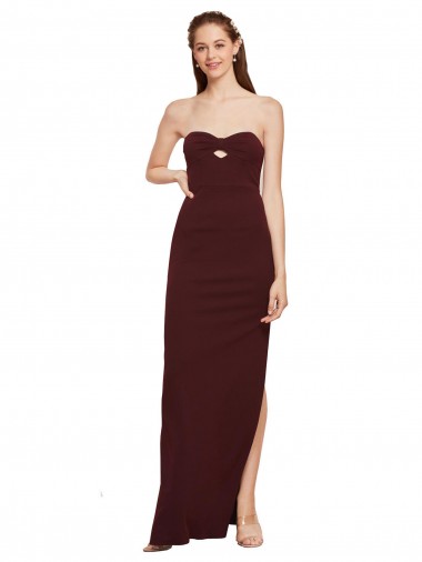 Stretch Crepe Strapless Sheath Burgundy Gold Formal Evening Gown / Prom Dress / Bridesmaid Dress Manchester