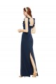 Stretch Crepe Scoop Neck Low Back Sheath Dark Navy Formal Evening Gown / Prom Dress / Bridesmaid Dress Manchester