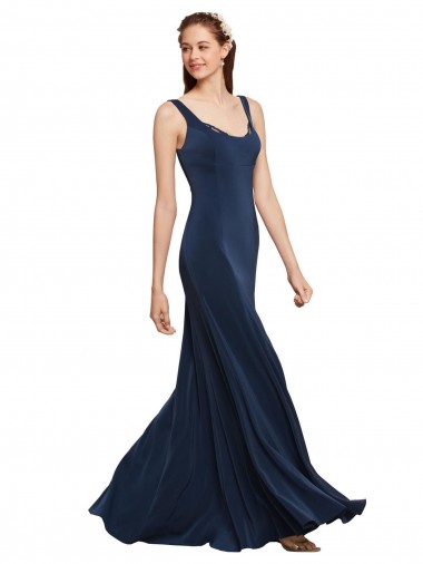 Stretch Crepe Round Neck Low Back A-Line Dark Navy Prom Dress / Bridesmaid Dress Manchester