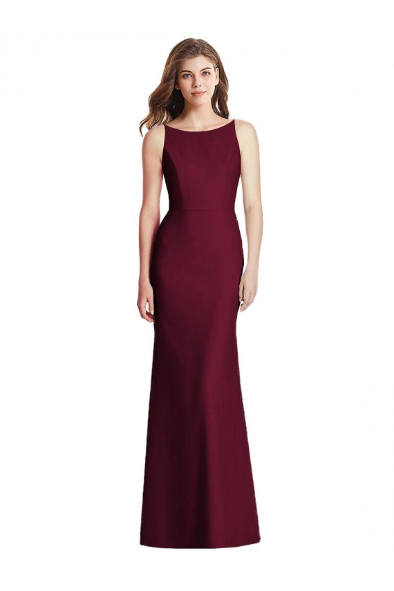 Stretch Crepe Bateau Neck Open Back Trumpet Burgundy Gold Semi Formal Evening Dress / Bridesmaid Dress Manchester