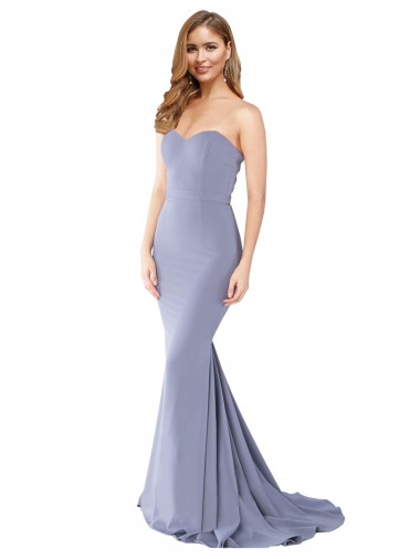 Stretch Crepe Strapless Low Back Mermaid Smoke Blue Formal Evening Gown / Prom Dress / Bridesmaid Dress Manchester