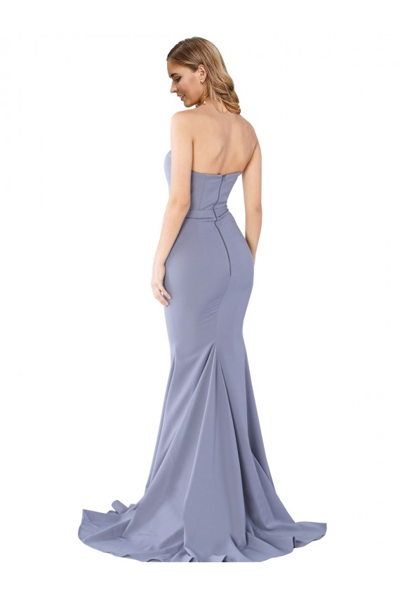 Stretch Crepe Strapless Low Back Mermaid Smoke Blue Formal Evening Gown / Prom Dress / Bridesmaid Dress Manchester