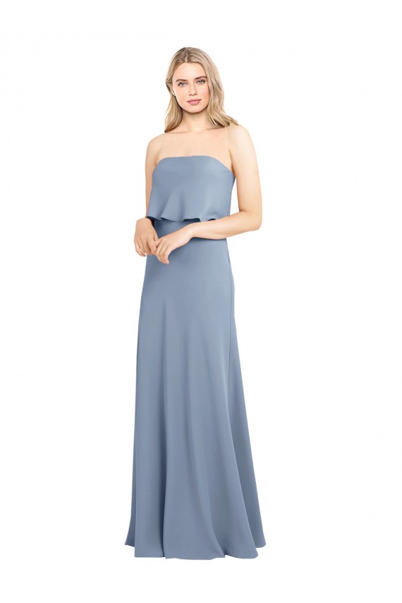 Stretch Crepe High Neck Sheath Smoke Blue Formal Dress / Bridesmaid Dress Manchester