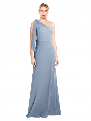 Stretch Crepe One Shoulder Sheath Smoke Blue Formal Dress / Bridesmaid Dress Manchester