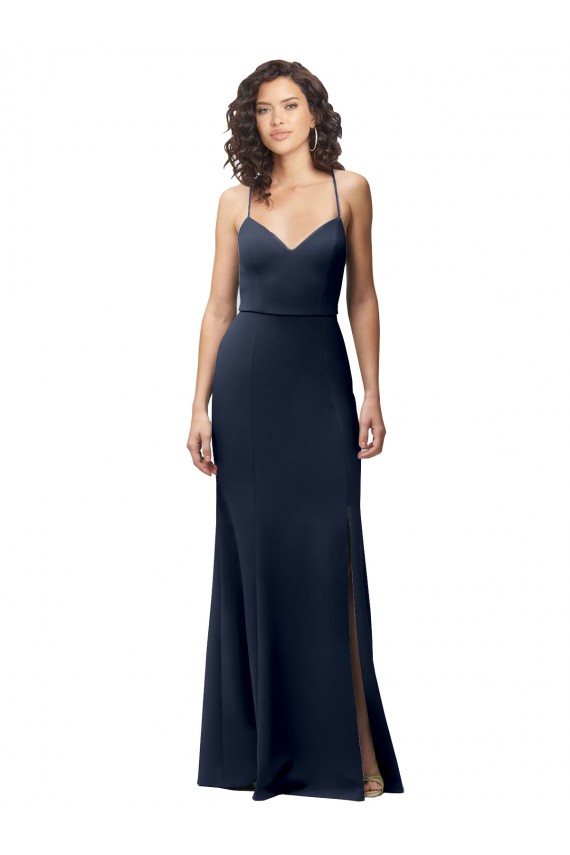 Stretch Crepe High Neck Open Back Sheath Dark Navy Formal Evening Gown / Prom Dress / Bridesmaid Dress Manchester