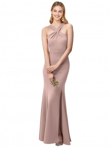 Stretch Crepe High Neck Open Back Sheath Dusty Pink Prom Dress / Bridesmaid Dress Manchester