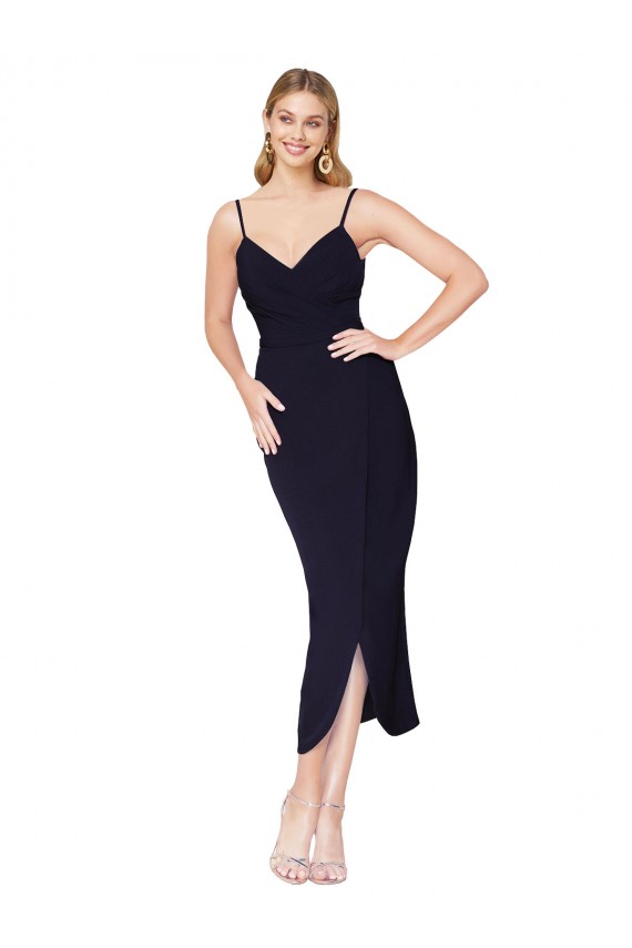 Stretch Crepe High Neck V-Back Mermaid Dark Navy Formal Dress / Bridesmaid Dress Manchester