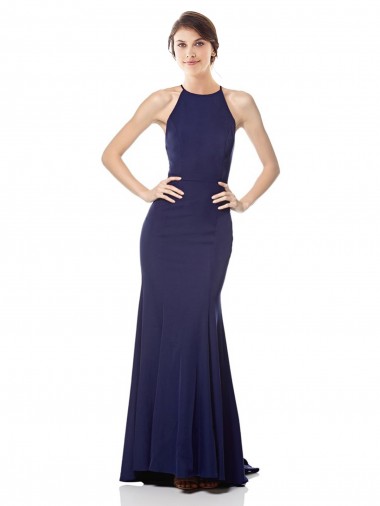 Stretch Crepe High Neck Mermaid Navy Blue Bridesmaid Dress / Formal Dress Manchester