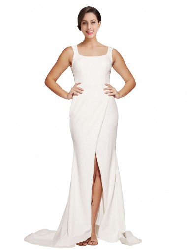 Stretch Crepe Square Neck Low Back Sheath Ivory Semi Formal Evening Dress / Prom Dress / Bridesmaid Dress Manchester