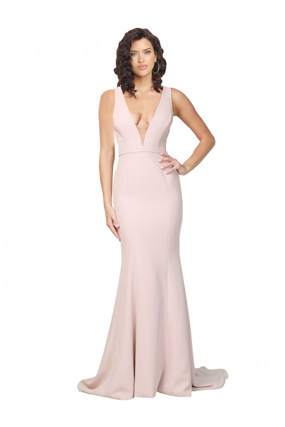 Stretch Crepe V-Neck V-Back Sheath Pink Black Tie Evening Gown / Prom Dress / Bridesmaid Dress Manchester