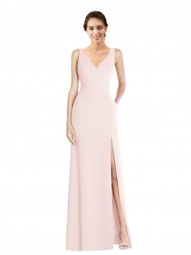 Stretch Crepe V-Neck Low Back A-Line Pink Black Tie Evening Dress / Prom Dress / Bridesmaid Dress Manchester