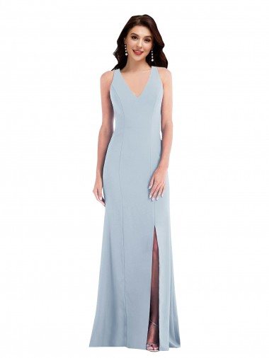 Stretch Crepe V-Neck Open Back Trumpet Light Sky Blue Evening Dress / Bridesmaid Dress Manchester