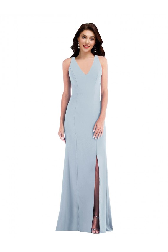 Stretch Crepe V-Neck Open Back Trumpet Light Sky Blue Evening Dress / Bridesmaid Dress Manchester