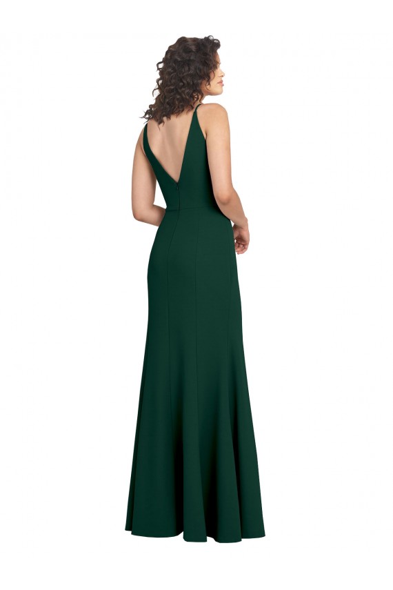 Stretch Crepe V-Neck V-Back A-Line Midnight Green Formal Dress / Bridesmaid Dress Manchester