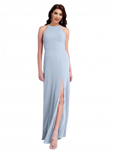 Stretch Crepe High Neck Open Back Sheath Light Sky Blue Formal Evening Gown / Prom Dress / Bridesmaid Dress Manchester