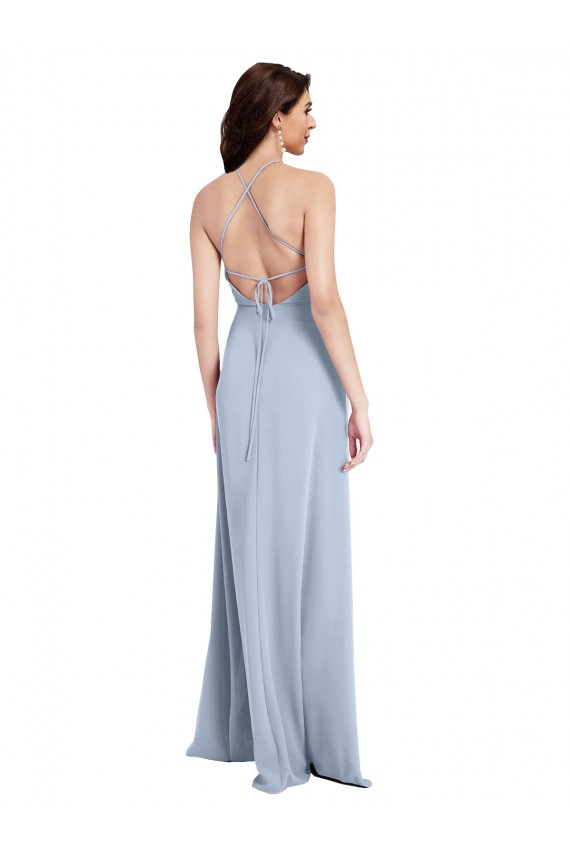 Stretch Crepe High Neck Open Back Sheath Light Sky Blue Formal Evening Gown / Prom Dress / Bridesmaid Dress Manchester