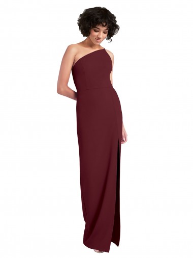 Stretch Crepe One Shoulder Sheath Burgundy Gold Formal Evening Gown / Prom Dress / Bridesmaid Dress Manchester