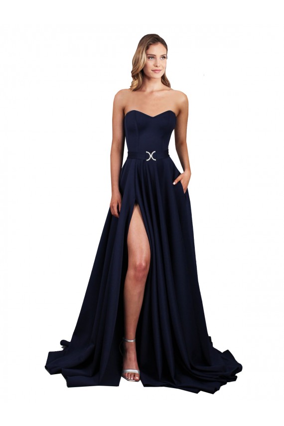 Stretch Crepe High Neck Low Back A-Line Dark Navy Formal Dress / Bridesmaid Dress Manchester