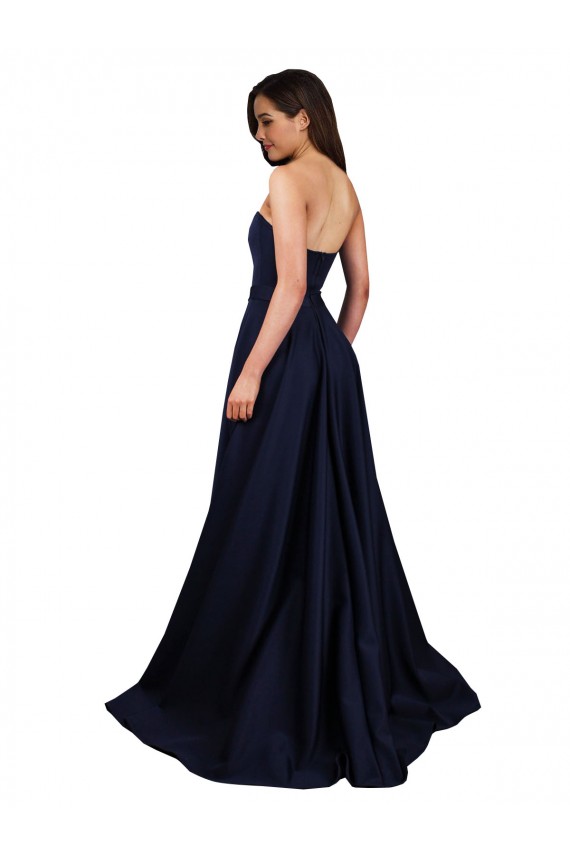 Stretch Crepe High Neck Low Back A-Line Dark Navy Formal Dress / Bridesmaid Dress Manchester