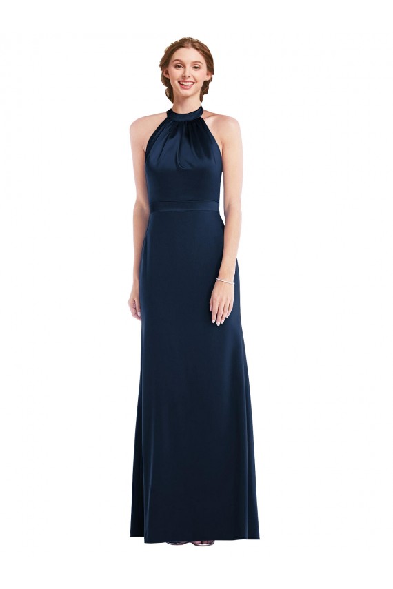 Stretch Crepe High Neck Open Back Trumpet Dark Navy Semi Formal Evening Dress / Prom Dress / Bridesmaid Dress Manchester