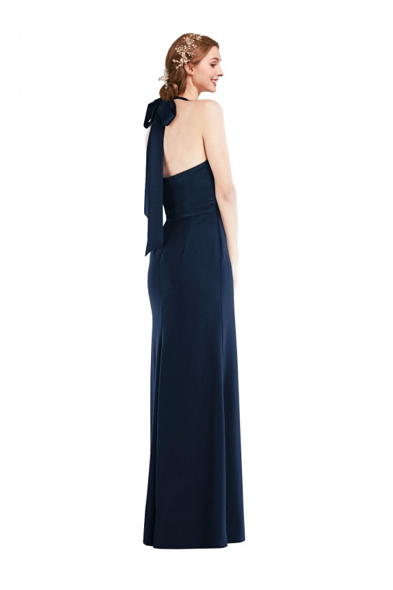 Stretch Crepe High Neck Open Back Trumpet Dark Navy Semi Formal Evening Dress / Prom Dress / Bridesmaid Dress Manchester