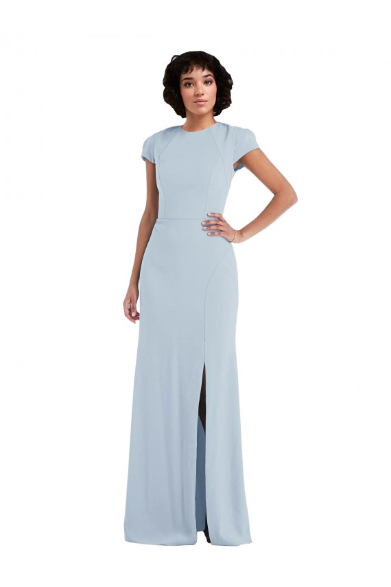 Stretch Crepe Jewel Neck Keyhole Back Trumpet Light Sky Blue Semi Formal Evening Dress / Bridesmaid Dress Manchester