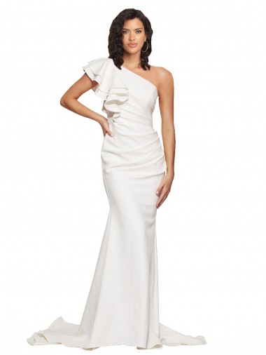 Stretch Crepe One Shoulder Sheath Ivory Semi Formal Evening Dress / Prom Dress / Bridesmaid Dress Manchester