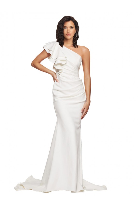 Stretch Crepe One Shoulder Sheath Ivory Semi Formal Evening Dress / Prom Dress / Bridesmaid Dress Manchester